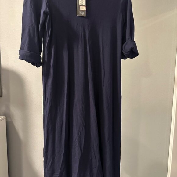 Eileen Fisher Deep V-Neck Midnight Dress - Picture 4 of 7